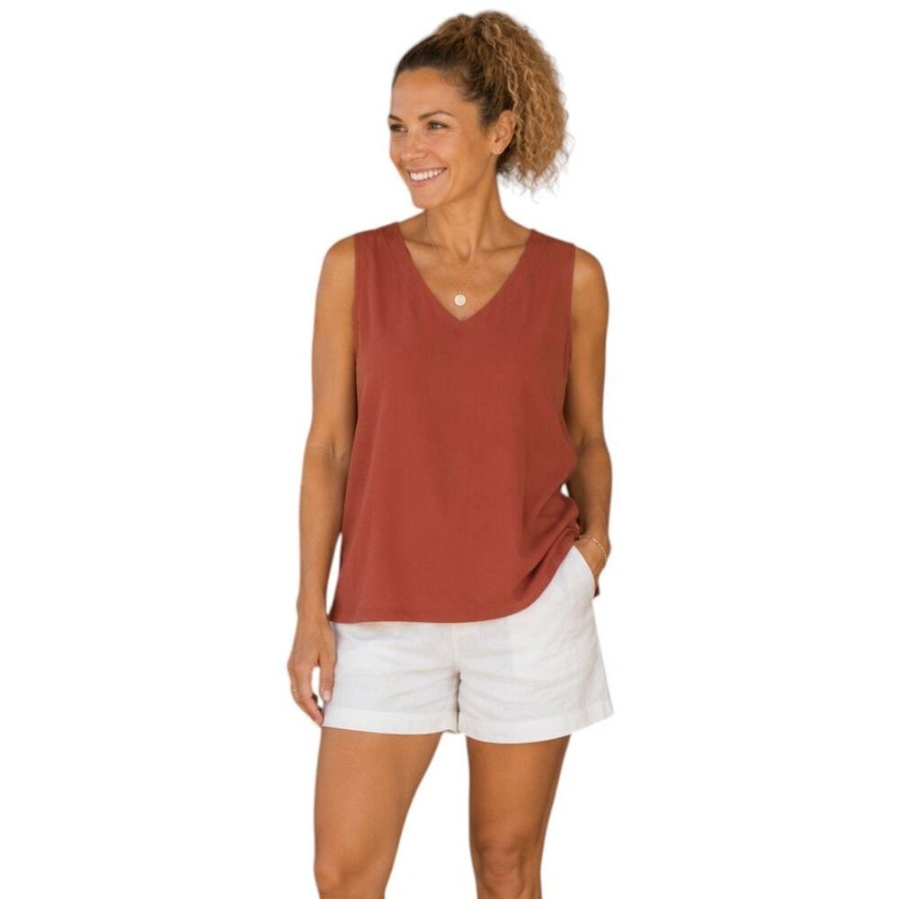 CATO Orange V Neck Sleeveless Top, L